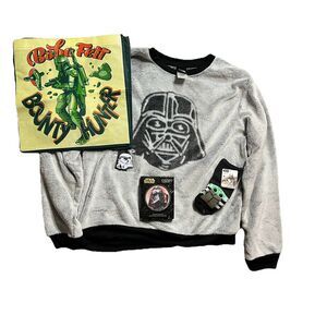 Star Wars Darth Vader Grogu Pullover Sweatshirt L Large Gift Socks & More Bundle